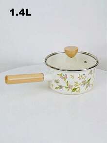 1 件木柄搪瓷不粘锅，时尚花卉早餐煎锅，快速加热搪瓷汤锅，适用于燃气灶、柴炉、电磁炉、烤箱、蒸锅，2 人汤锅带盖和不带盖，搪瓷锅加热迅速（内有液体使用），精美包装，适合作为母亲节和圣诞节送给朋友、母亲和岳母的时尚礼物 - 彩色 - 查看 11