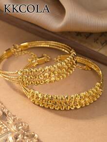 KKCOLA 1pc Fashionable Multi-Coil Beaded Bracelet With Wavy Pattern, Bohemian Style, Party/Festival Gift, Jewelry Accessory, Daily Wear - Yellow Gold - View 8