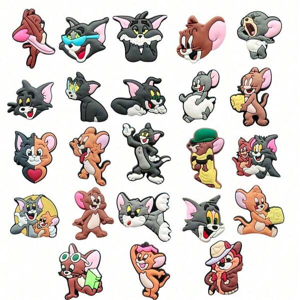 Warner Bros 12/23 piezas Conjunto de Charms de Tom y Jerry para zapatos, decoraciones de PVC para zapatos, accesorios de charms para zapatos, idea de regalo para cumpleaños, Navidad, San Valentín, Halloween, fiestas