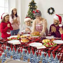 3 Packs/1-Pack Christmas Check Tablecloth, Snowflake Tablecloth, Buffalo Check Tablecloth, 51 X 86 Inches Disposable Rectangular Red And Black Buffalo Check Tablecloth, Suitable For Christmas Atmosphere Party Decoration And Winter Holidays