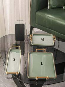 1pc Rectangular Modern Luxury Design Serving Tray With Handle, Suitable For Dessert, Cake, Snacks, Wedding, Home And Office Use