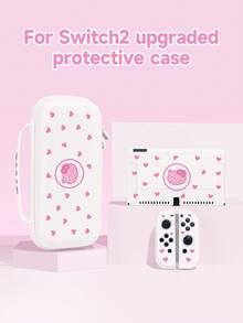 1pc Pink Heart, Bow & Leopard Print Kitten Pattern Protective Case Compatible With Nintendo Switch 2 (2025), Switch NS, Switch OLED, Switch Lite, Accessories For Nintendo Switch 2/Switch, Full Set Including Storage Pouch, Card Slot Dock, Best Gift For Switch Players - Multicolor - View 1