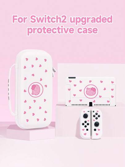1pc Pink Heart, Bow & Leopard Print Kitten Pattern Protective Case Compatible With Nintendo Switch 2 (2025), Switch NS, Switch OLED, Switch Lite, Accessories For Nintendo Switch 2/Switch, Full Set Including Storage Pouch, Card Slot Dock, Best Gift For Switch Players