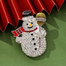 1pc Women's Christmas Snowman Brooch, Rhinestone Enamel Holiday Jewelry, Cute Winter Snowman Scarf And Broom Brooch Gift, Christmas Rhinestone Snowman Brooch, Lapel Pin, Adorable Christmas Clothing Decoration Brooch, Perfect Holiday Gift