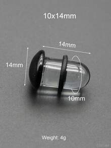 2 piezas de 14G-00G 10mm Grandes pendientes de aro de vidrio liso transparente con cabeza de hongo negra y anillos de silicona. Túneles y tapones de oreja de vidrio liso. Pendientes de barbell rectos para lóbulo, hélix, trago y cartílago. Pendientes de aro para mujeres y hombres, joyas corporales para regalo.