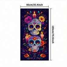 1 件骷髅万圣节门饰 - 涤纶材质，骷髅头和蜡烛，营造诡异氛围，35.4 英寸 * 70.8 英寸，适用于卧室、客厅、浴室、厨房门、窗户装饰。适用于家居、办公室、浴室派对、万圣节装饰、节日派对装饰，耐用派对装饰 - 彩色 - 查看 13