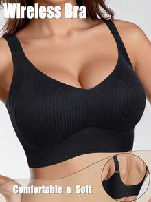 Women's Seamless Lift-Up Bra, Invisible Removable Padded - Black - View 2