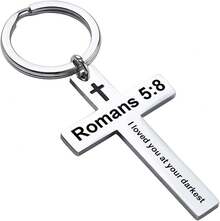 Ldurian Bible Verse Keychain Christian Cross Keychain For Women, Cross Key Chain For Men Religious ScriptureChristmas - Romans 5:8 - View 1