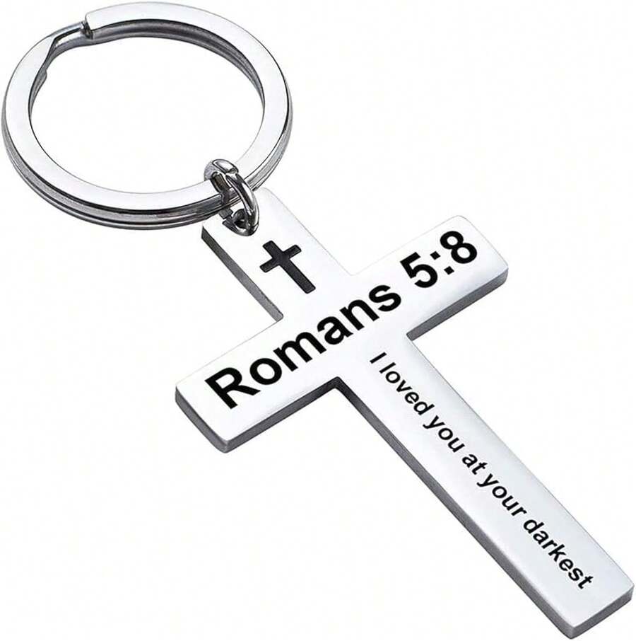 Ldurian Bible Verse Keychain Christian Cross Keychain For Women, Cross Key Chain For Men Religious ScriptureChristmas - Romans 5:8 - View 1