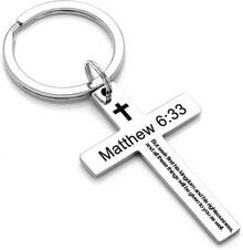 Llavero con versículo bíblico y cruz cristiana, llavero de cruz para hombres y mujeres con escritura religiosa, regalo de Navidad - Mateo 6:33 - Ver 1