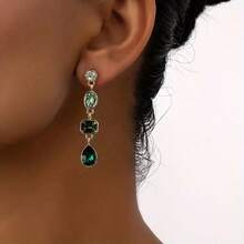 1Pair Gradient Green Rhinestone Dangle Earring Light Luxury Retro Elegant Rhinestone Drop Earrings Women's Earring Jewelry Gift - màu xanh lá - Xem 2