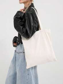 5pcs-3pcs-1pc Blank Canvas Tote Bags, Reusable Fashionable Multi-Functional Shopping Bags, Annual Meeting Gift Bags, DIY Design, Simple And Elegant, Bridesmaid Wedding Gift Bags, Student, Back To School And Teacher Bags, Perfect For Gift Promotion, Giveaways, Trade Shows And More. - White - View 9