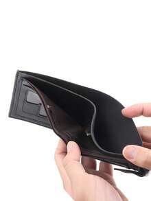 时尚男士钱包大容量硬币钱包带拉链零钱包钱夹感恩节生日礼物大容量多卡位，商务休闲风格，生日礼物，毕业礼物，父亲节礼物 - 黑色 - 查看 6