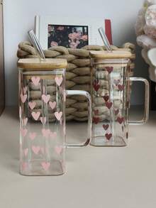 1 套极简主义 Ins 风格优质玻璃杯，耐热带手柄和吸管，适合家庭展示、户外携带、饮料容器、餐厅杯、生日礼物、节日礼物 - 彩色 - 查看 6