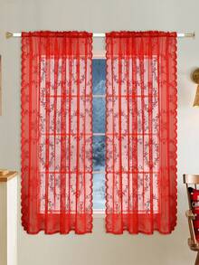 1pc Christmas Lace Trim Sheer Curtain, Rod Pocket Design, Privacy Filtering, Elegant For Living Room, Study, Dining Room, Etc. | Christmas Decor