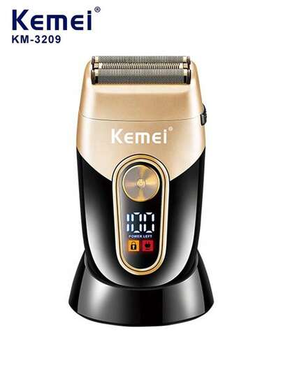 Kemei 1 pièce Rasoir électrique pour hommes KM-3209 avec base, batterie lithium rechargeable. Tondeuse à barbe pour la maison, cadeau pour petit ami, cadeau pour père, rasoir