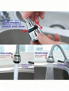 2/1pc 360° Rotating Stainless Steel Faucet Connector, Modern Faucet Adapter For Home ,With Anti-Splash Swivel Sprayer, Suitable For Bathroom, Toilet, Kitchen, Dining Room, Sink, Wash Basin, Kitchen Gadget/Daily Household Necessities/Kitchen Accessories/Bathroom Accessories