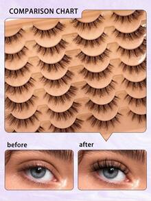 ENCHUW 14 Pairs Lashes 3D Clear Band Lashes Natural Look Wispy Faux Mink Eyelashes Fluffy Curl Cat Eye Fake Eyelashes - Black - View 4