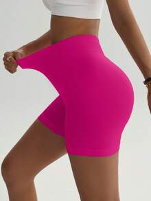 Quần short cạp cao ôm sát, quần short bó sát không nâng ngực, quần short đạp xe, quần short ôm dáng. - Màu Hồng Tươi - Xem 8