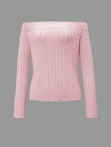 女士冬季服装感恩节露肩毛衣休闲长袖，适合生日装、圣诞节服装和日常穿着 - 粉色 - 查看 4