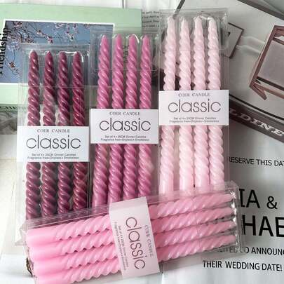 4 件 10 英寸螺旋蜡烛，浅/深粉色/柔和色系列，适用于家居装饰、婚礼装饰、餐桌装饰、最佳朋友礼物、女性礼物、冬季礼物、生日装饰、烛光晚餐、烛台、正式晚宴、婚礼