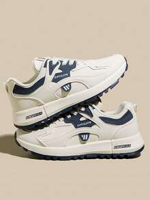 Zapatillas deportivas de mujer con cordones, puntera redondeada y bloques de color, calzado deportivo informal Zapatillas de tenis para mujer, suela plana antideslizante - Azul - Ver 5