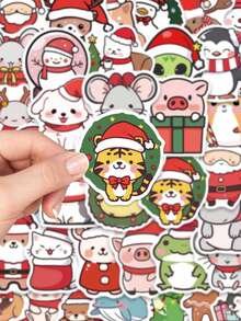 50 Stücke süße Cartoon Weihnachtstier Aufkleber für Wasserflasche, Computer, Gitarre, Skateboard, Telefon, Laptop Dekorationen, Weihnachtsgeschenke für Kinder