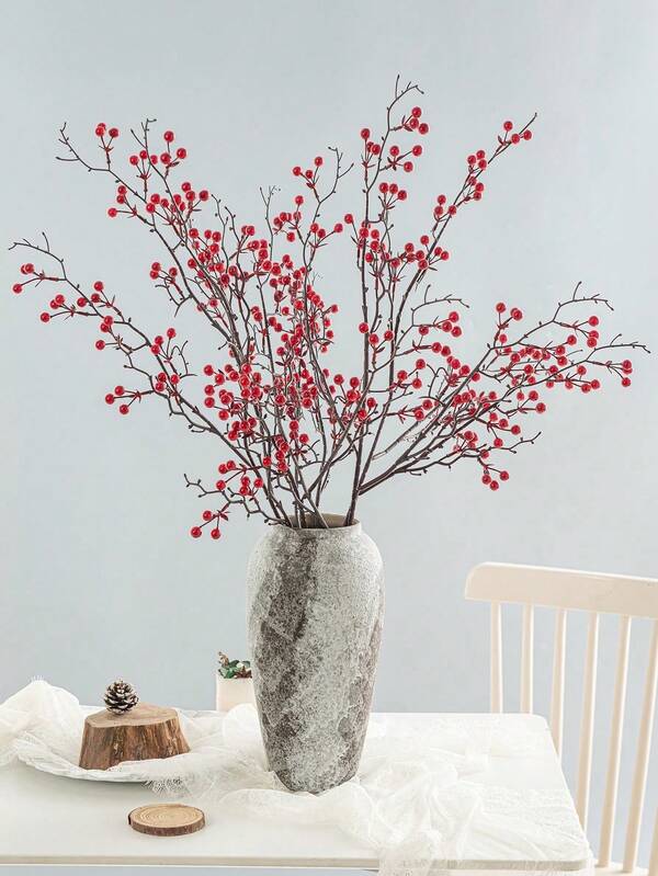1 قطعة فرع صناعي بثمار حمراء بطول 31.4 بوصة، أزهار صناعية لزينة عيد الميلاد والسنة الجديدة والفن الزهري والمنزل والمكتب والحفلات وشجرة والديكور المنزلي في فصل الخريف والشتاء وهدايا عيد الميلاد