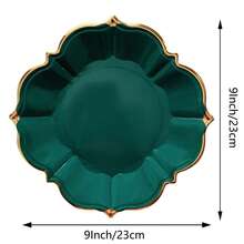 10个/30个/50个（9英寸）蓝绿色一次性纸盘，金色箔纸扇形边，适用于圣诞节/新娘/婚礼/生日/圣帕特里克节派对用品 - 深綠 - 查看 4