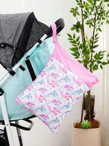 1个干湿两用袋，可重复使用拉链口袋，婴儿布尿布湿袋，旅行、海滩、泳池、日托、脏衣服袋，瑜伽健身包，泳衣湿袋 - EF694粉紅海豚 - 查看 10