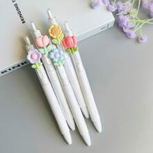 6pcs/Set Floral Design Ballpoint Pens, 0.5mm Black Ink Refill, High Quality Retractable Pens, Cute Stationery Gift For Students, Girls, Back To School Supplies