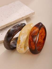 3 件优雅简约不对称亚克力手镯，波西米亚风格棕咖啡色厚树脂袖口手镯，多层堆叠设计，适合女性日常、度假、派对珠宝搭配 - 彩色 - 查看 5