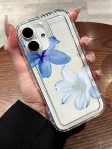 1pc Blue Lily Petal Air Cushion Transparent Phone Case Compatible With IPhone 16/11/12/13/14/15/15 Pro/15 Plus/15 Pro Max/7 Plus/8 Plus/X/XS Max/XR/11 Pro/12 Pro/13 Pro/14 Pro/11 Pro Max/12 Pro Max/13 Pro Max/14 Pro Max/14 Plus/7/8/16 Pro/16 Plus/16 Pro Max - Multicolor - View 2