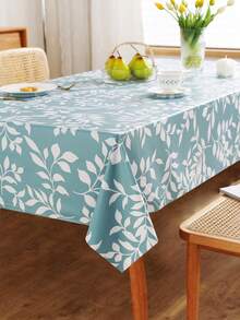 Wodoodporne i olejoodporne obrusy z PVC, plastikowe prostokątne obrusy z kołnierzem na spodzie, prosty i modny wzór z nadrukiem w niebieskie liście, odpowiednie do codziennego użytku, na kemping i do jadalni, do wnętrz i na zewnątrz, do dekoracji blatów, obrusy z kołnierzem na spodzie