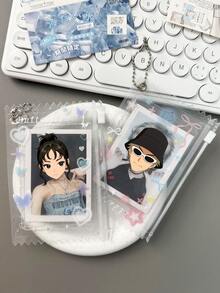 1pc Romantic Butterfly & Snowflake Design PVC Zipper Bag, 3 Inch Instant Photo/ID Card Holder, Idol Fan Collection Display Storage Pouch