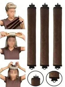 3件套女士免加热卷发棒套装，缎面材质，包含卷发棒、头带卷发器和电卷发器，内置柔韧金属丝，睡眠时也可使用，高回弹橡胶填充，柔软舒适，适合普通发质，轻松打造慵懒卷发，欧美简约大波浪睡眠卷发工具