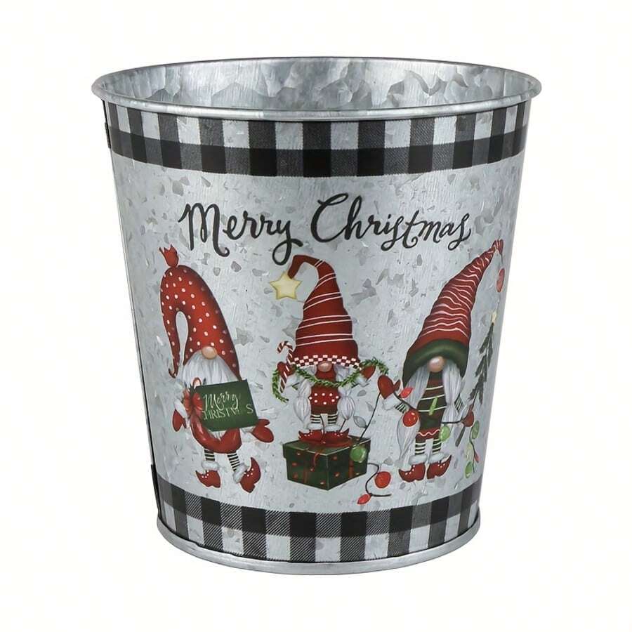 3 metalowe wiaderka świąteczne, wiaderka na cukierki, ozdoby świąteczne, ocynkowane wiaderka żelazne, dekoracja stołu na domowe przyjęcie bożonarodzeniowe, wystrój ogrodu