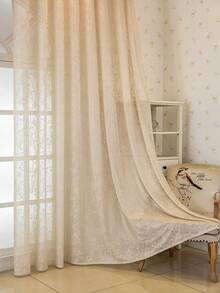 1pc European Style Flocked Sakura Pattern Curtain Sheer Panel For Living Room, Bedroom, Balcony, Dining Room, Thickened Semi-Transparent Partition Curtain, Jacquard Simple European Style Grey Curtain Home Decor - Beige - View 3