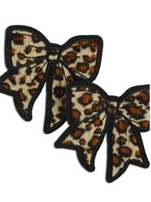 2 件豹纹蝴蝶结刺绣布贴，时尚百搭涤纶熨烫/缝制贴花，适用于服装、包包、鞋子、窗帘、家居装饰 - 彩色 - 查看 2