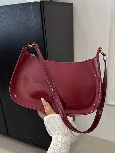 Jednokolorowa, minimalistyczna torba Shou Ider z zapięciem na zamek błyskawiczny, stylowa, prosta torebka w kształcie półksiężyca, torba na ramię z zamkiem błyskawicznym, jednokolorowa torebka ze sztucznej skóry, bordowa torebka Undy i idealny prezent na Nowy Rok, modna bordowa torba Dy