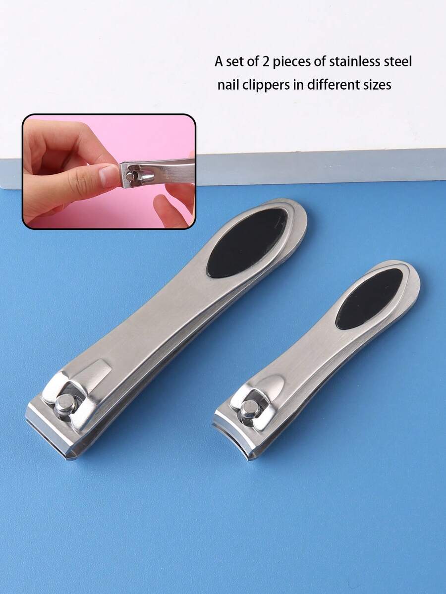 2pcs Silver Nail Clippers Set, Large & Small Size, Nail Trimmer Suitable For Men And Women