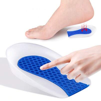 1 Pair Blue Silicone Honeycomb Heel Pad, U-Shaped Invisible Heel Cushion Insoles For Height Increase