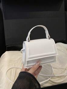 1件迷你时尚简约纹理面料手提包小方包口红包百搭可爱单肩包 - 白色 - 查看 4