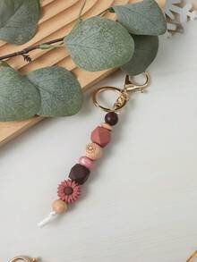 1pc Daisy Boho Style Silicone Wooden Bead Keychain Pendant Backpack Hanging Accessory, Keyring Anti-Lost, Teacher's/Mother's Day Gift School Car Accessories Cute Goth Y2k - Multicolor - View 29