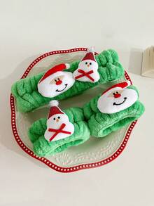 3 piezas de diadema y muñequera para lavabo de Navidad. Diseños de árbol de Navidad, reno de Navidad, Papá Noel y muñeco de nieve. Diadema y muñequera para limpieza del lavabo. Conjunto de diadema y muñequera para el cuidado de la piel, adecuado para el lavado de la cara, maquillaje y spa. Diseño de Papá Noel, accesorio de pelo de Navidad como regalo para mujeres.