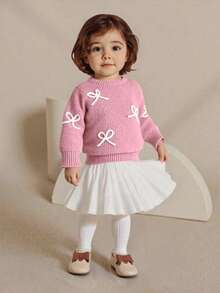 Anewsta Baby Mädchen bestickter rosa Pullover, geeignet für Frühling/Herbst, kann als Unterschicht im harten Winter verwendet werden. Zarte Schleifen-Stickerei verleiht einen Süß und verspielten Charme. Geeignet für Familienfeiern, Halloween, Neujahr, Thanksgiving, Weihnachten, Ostern, Nationalfeiertag, Partys, Silvester