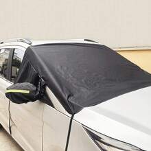 磁性汽车挡风玻璃罩，磁性 + 固定带汽车挡风玻璃雪罩，牛津布材质，防冻保护器，防风带，镜套，防雪冰霜，反光警告安全条，防紫外线和防晒，适用于大多数汽车，易于安装，冬季汽车配件 - 黑色 - 查看 10