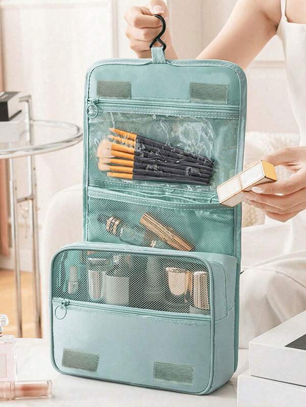 1 pezzo Borsa cosmetica multifunzionale, organizer per il trucco da viaggio, borsa da toilette impermeabile, porta pennelli per il trucco di grande capacità, borsa da viaggio comoda per skincare, cosmetici, pennelli per il trucco, cipria, rossetto, adatta per spiaggia, scuola, bagno, vacanze, San Valentino, Natale, regali per la Festa della Mamma, famiglia, amici, essenziale estivo