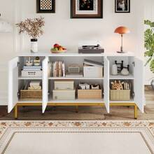 Sideboard, High-Gloss Storage Unit With Gold Handles And Legs, With Shelves. 140 X 80 X 40 Cm - 1 - View 5