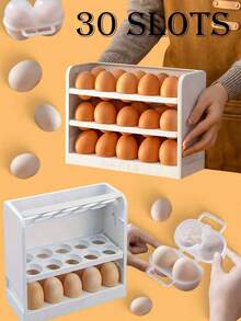 1pc 30-Egg Capacity Refrigerator Egg Storage Box, Automatic Rolling Design, 4-Layer Large Capacity Egg Holder